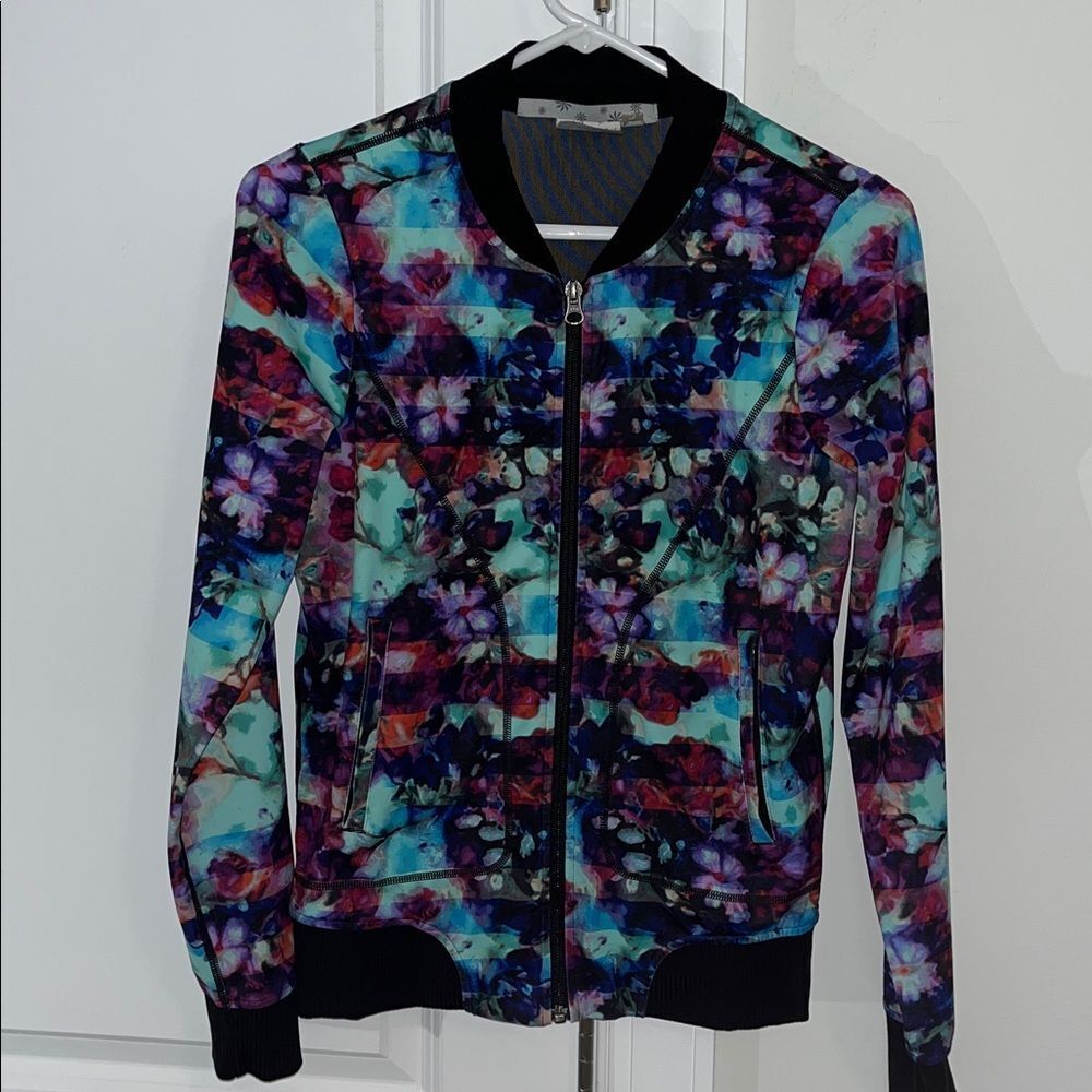 Athleta Floral Fade Bombtastic Stretch Zipper Track Work Out Womens Yoga Jacket
